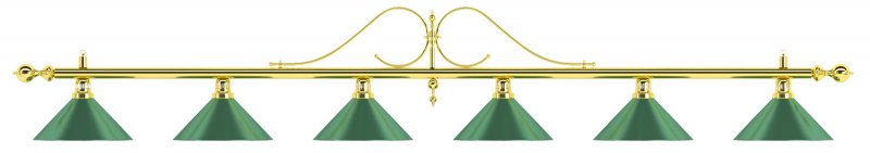 Лампа на шесть плафонов «Classic» (витая золотистая штанга, зеленый плафон D35см) Лампа на шесть плафонов «Classic» (витая золотистая штанга, зеленый плафон D35см)