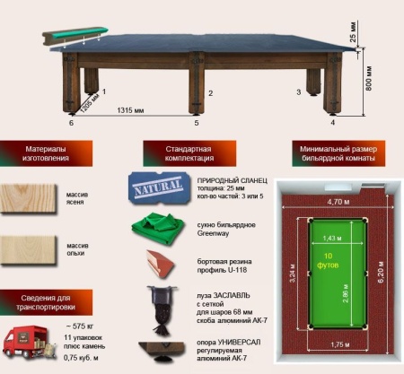 Бильярдный стол для русской пирамиды "Камелот" (10 футов)