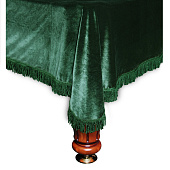 Покрывало для стола 12 ф (бархат, зелёное/зелёная бахрома)